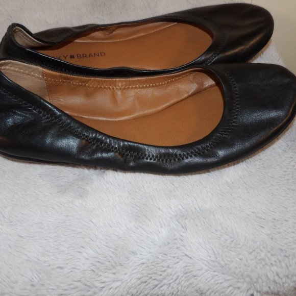 Lucky Brand Leather Black Ballet Flats Sz 10M - Picture 3 of 6